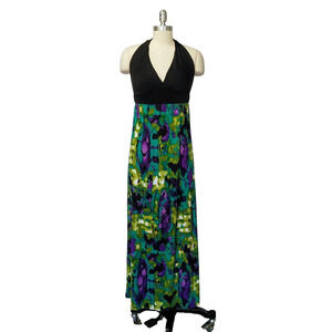 Vintage 00s Wet Seal Maxi Dress Size M Black Halter Top Stretch Knit Trashy Y2K